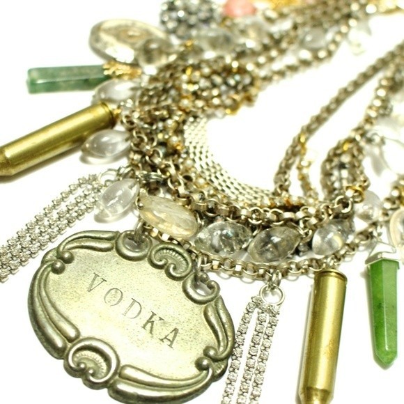 Repurposed Silver Statement Necklace Bullets and Vodka - Picture 1 of 5